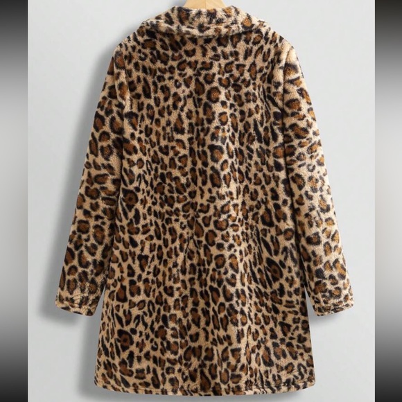 Plus Leopard Print Vegan Fur Jacket pea coat - Picture 2 of 5